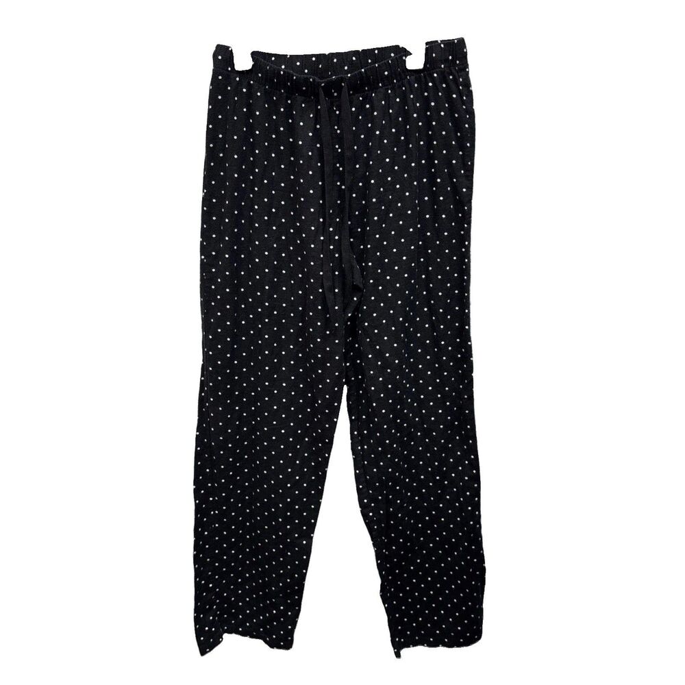 Liz Claiborne Sleepwear Black PolkaDot  Fleece Sleep Pants MT Cotton Drawstring